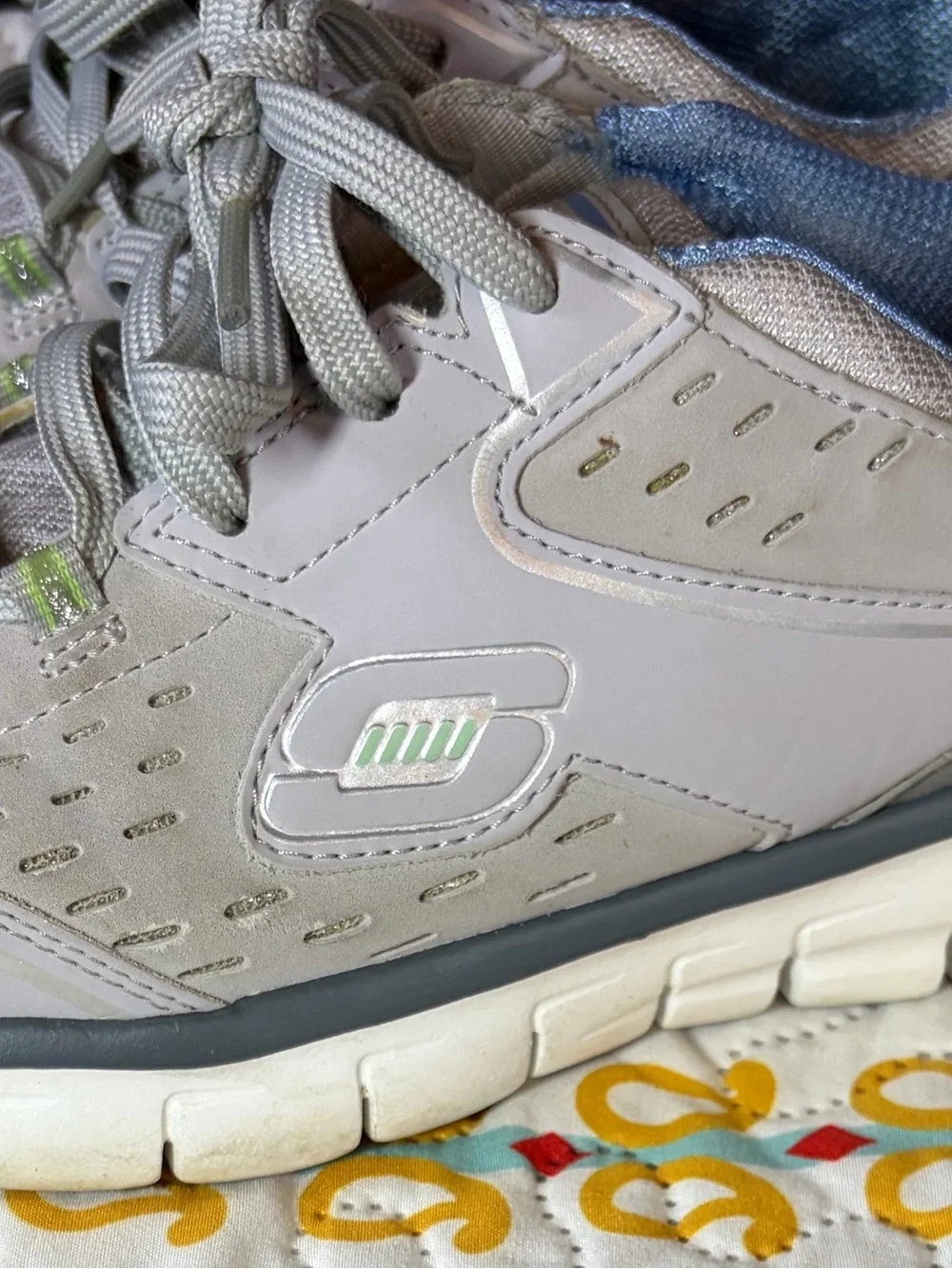Skechers Light Gray and Pale Green Women's Sneakers